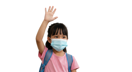 Hand child mask schoolgirl school wearing girl kid raising student student child