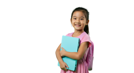 student laptop smiling child girl school asian schoolgirl with asian student student