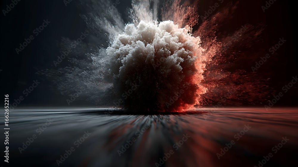 Poster a captivating abstract explosion of smoke and fire, a dynamic display of energy and power, set again