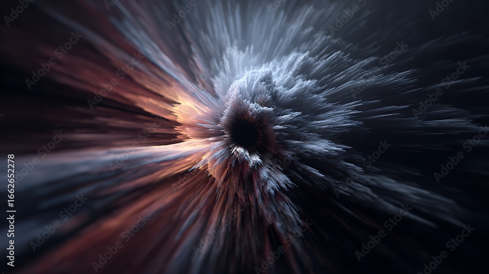 Poster an abstract explosion with a dark background, showcasing a vibrant burst of energy and texture, perf