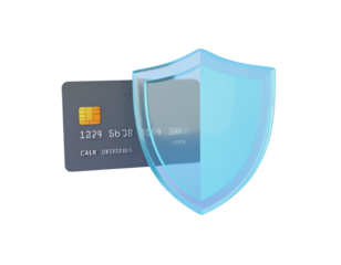 Secure Payment Protection Symbol with Credit Card and Shield, 3D Render, isolated on transparent background PNG