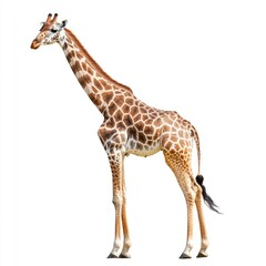 Obraz premium Giraffe standing, profile view, against white background