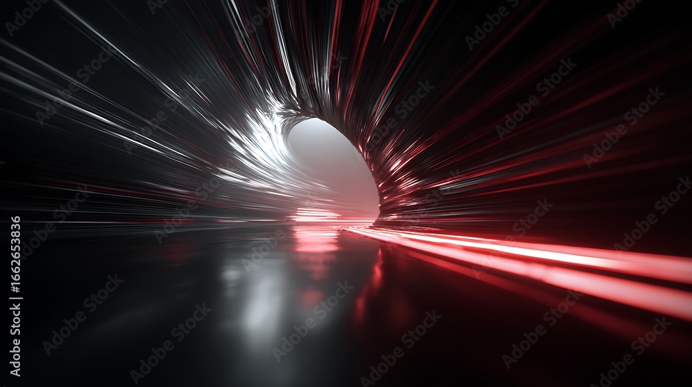 Poster abstract futuristic tunnel background with glowing lights and dynamic motion creating a modern techn