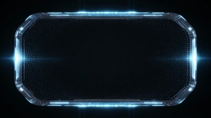 A technological display frame with a modern, geometric design, showcasing a vibrant, cool blue light.