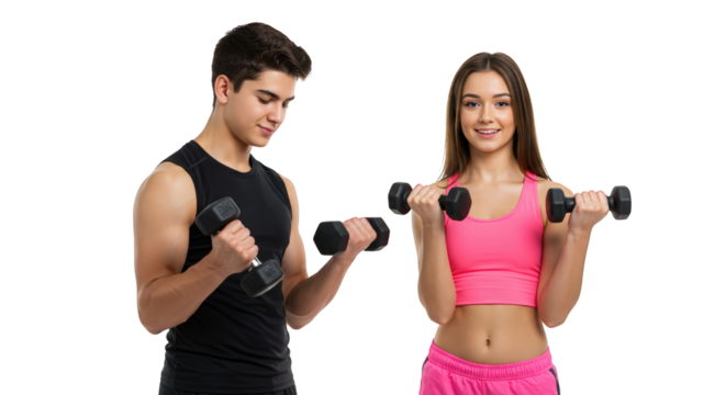 Couple for man and young exercising health with dumbbells  couple fitness  young  people  woman