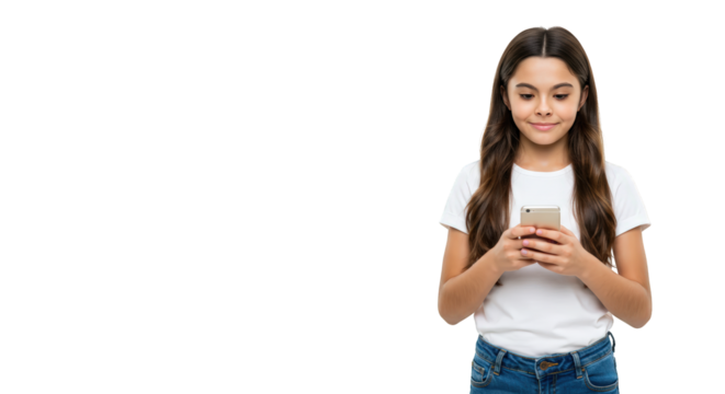  kid young girl  child girl background  young smartphone a happily a white  female on using