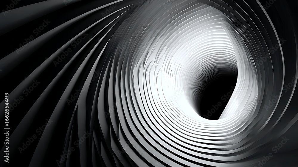 Poster a captivating abstract spiral tunnel with a mesmerizing blend of light and shadow, creating a sense 