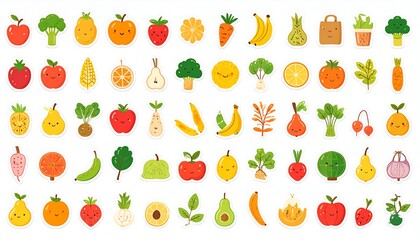 Cute cartoon fruit and vegetable stickers