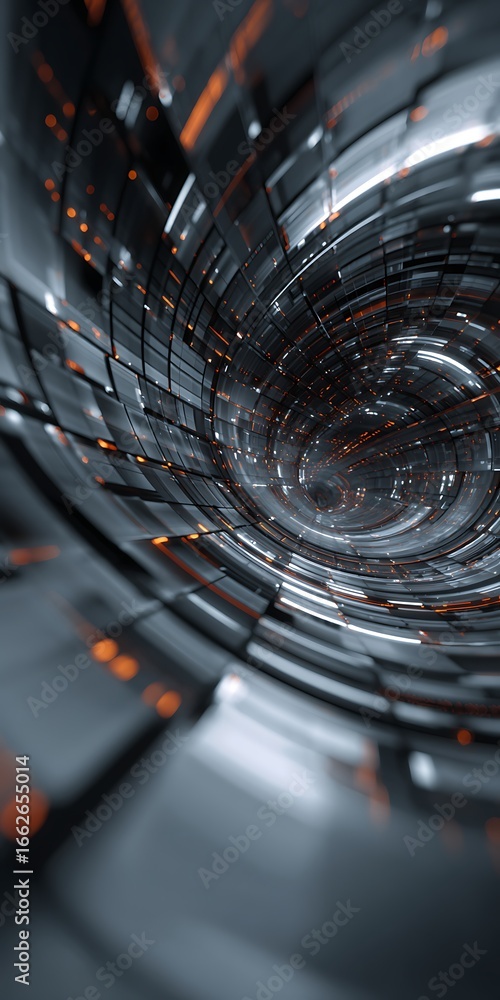 Poster abstract tunnel with geometric patterns, creating a surreal and immersive experience with vibrant co