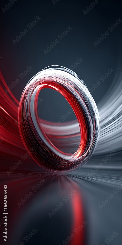 Poster abstract ring with red and white light streaks creating a dynamic and futuristic design, perfect for