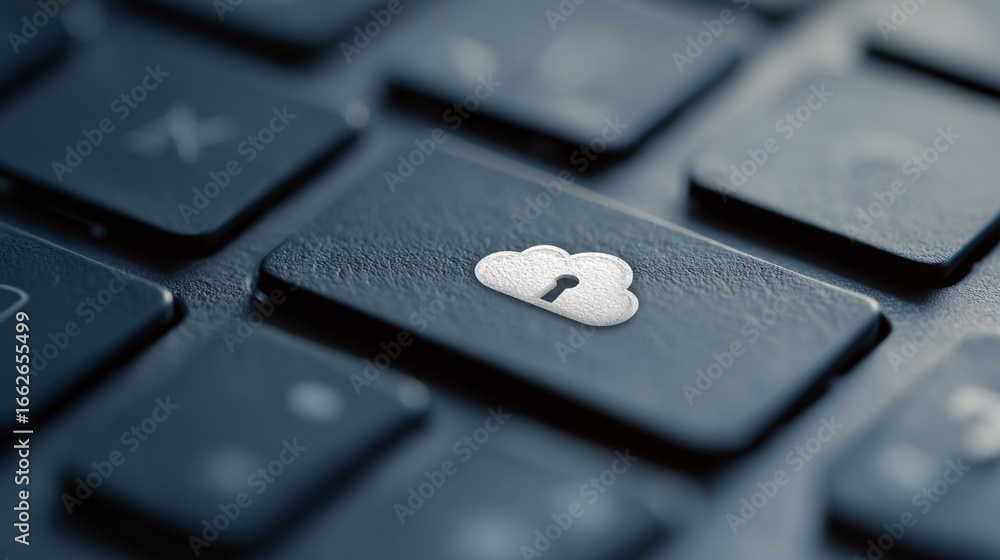 Aufkleber close up of keyboard with cloud shaped key showing secure data storage