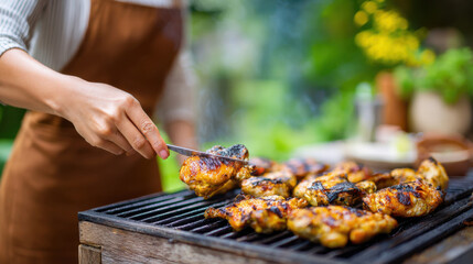 Grilled chicken on barbecue with smoky flavor perfect for low carb summer meals enjoyed outdoors with fresh air and warmth
