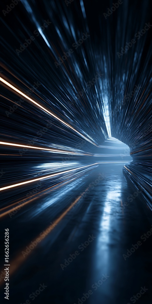 Poster a futuristic tunnel with blue lights and sleek lines creates a captivating abstract pattern, blendin