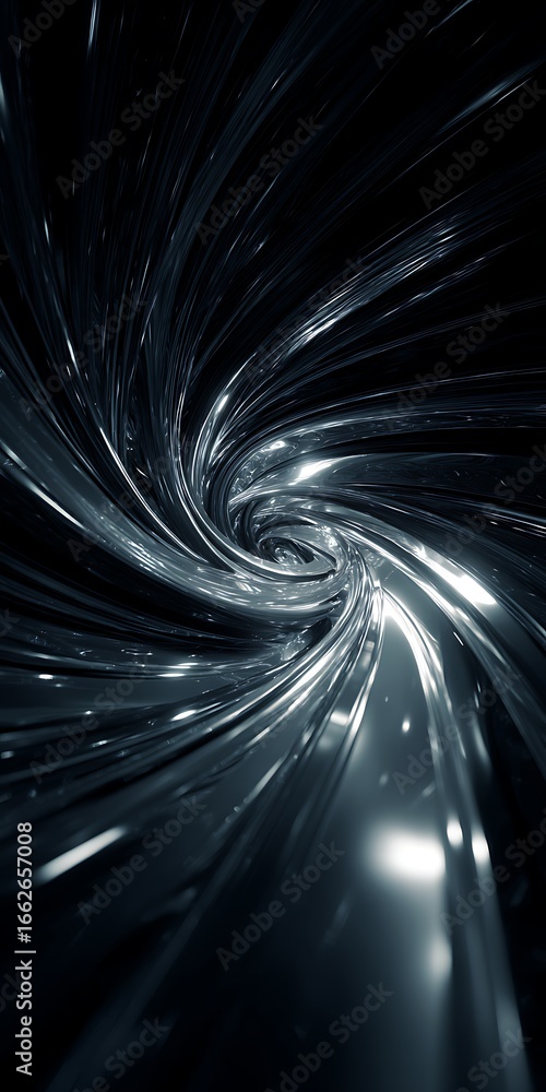 Poster abstract dark space tunnel background with light streaks and motion effect, creating a futuristic an