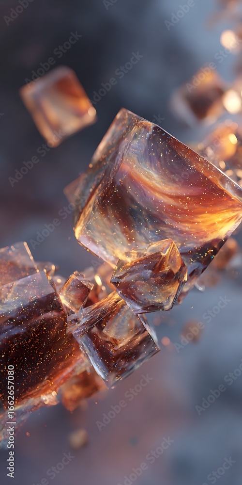 Poster abstract ice cubes with a mesmerizing blend of colors and textures, creating a visually stunning and