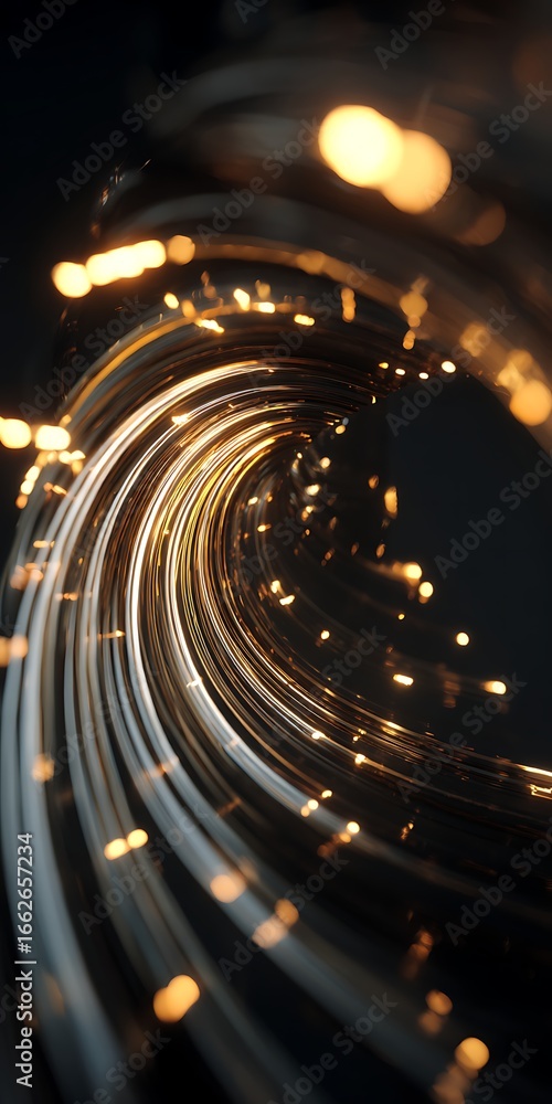 Poster abstract fiber optic cables with glowing lights, representing modern technology and communication ne