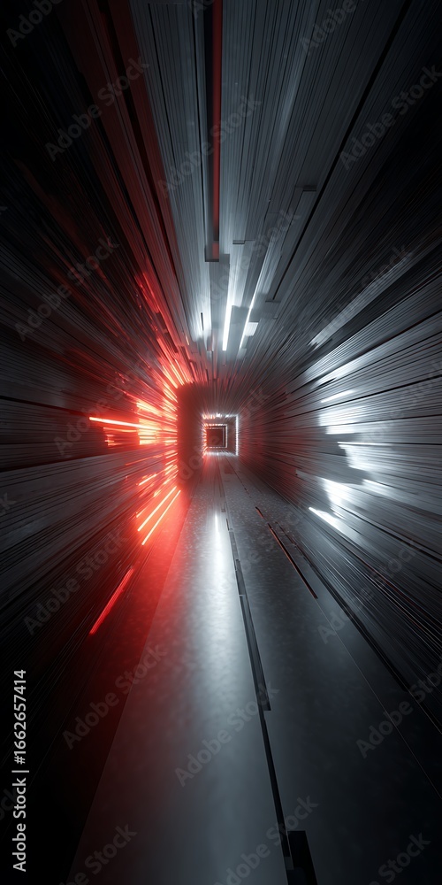 Poster a futuristic tunnel with radiant light and abstract design, creating a captivating technological and