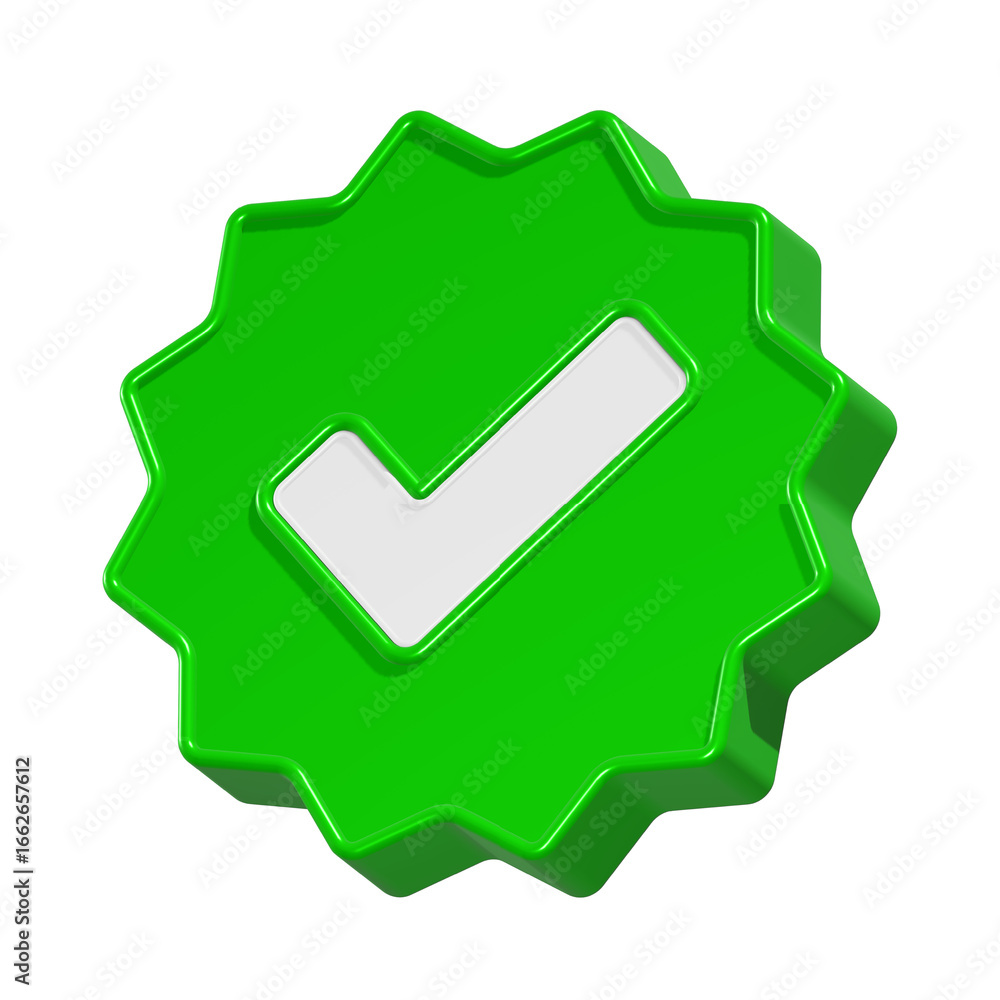 Poster check mark tick approved symbol 3d rendering green color