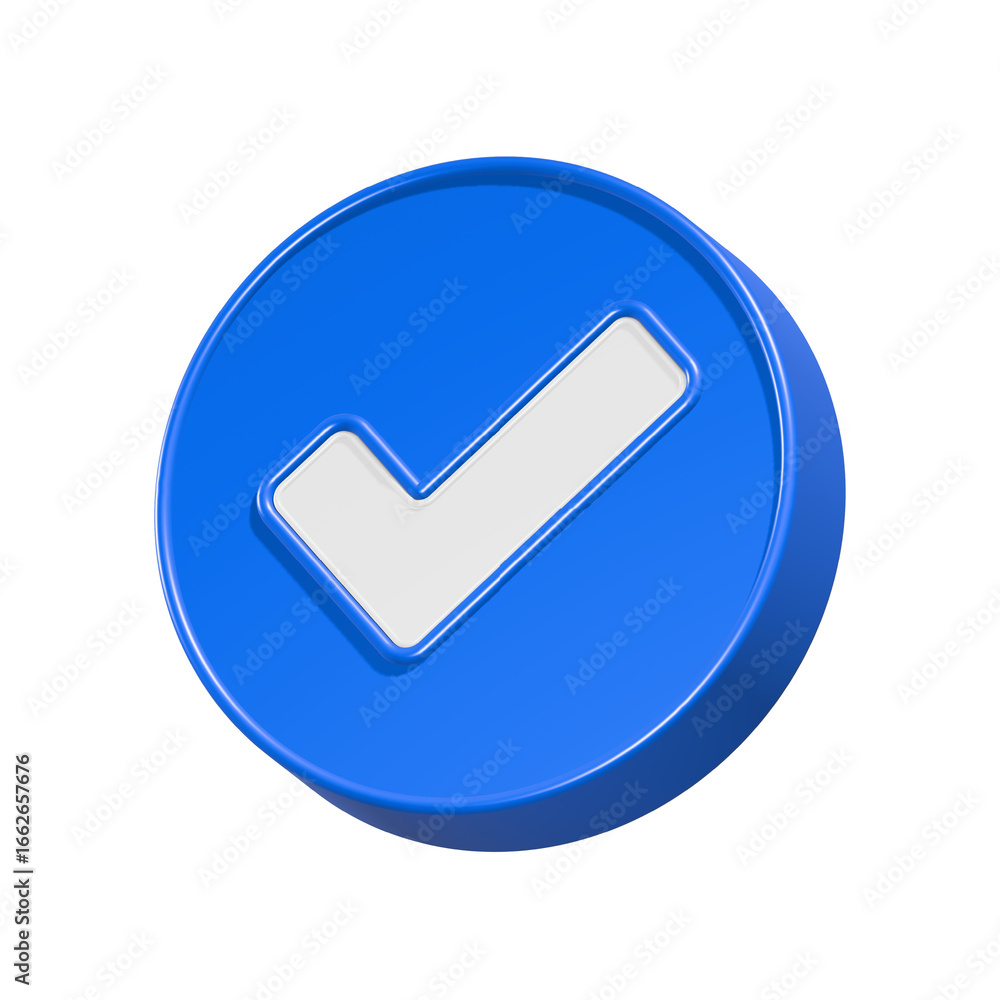 Poster check mark blue color 3d rendering glossy accept approved symbol