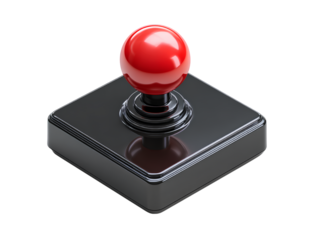Top-down view 3D joystick icon with glossy black base isolated on transparent background PNG