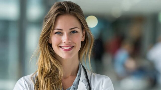 Smiling Healthcare Professional: Portrait of a confident and compassionate healthcare professional, radiating warmth, expertise, and dedication within a modern clinical setting.