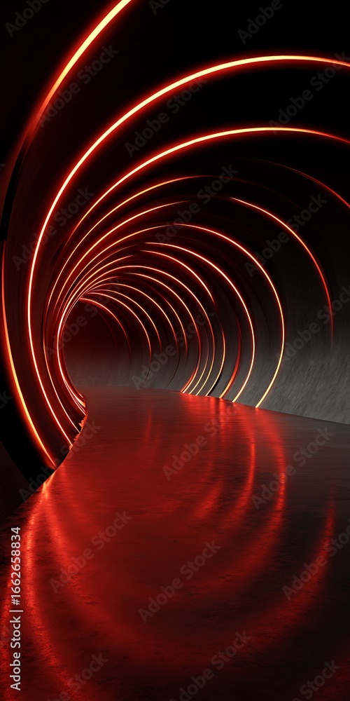 Poster abstract futuristic tunnel with red glowing lights creating a sense of depth and motion, perfect for