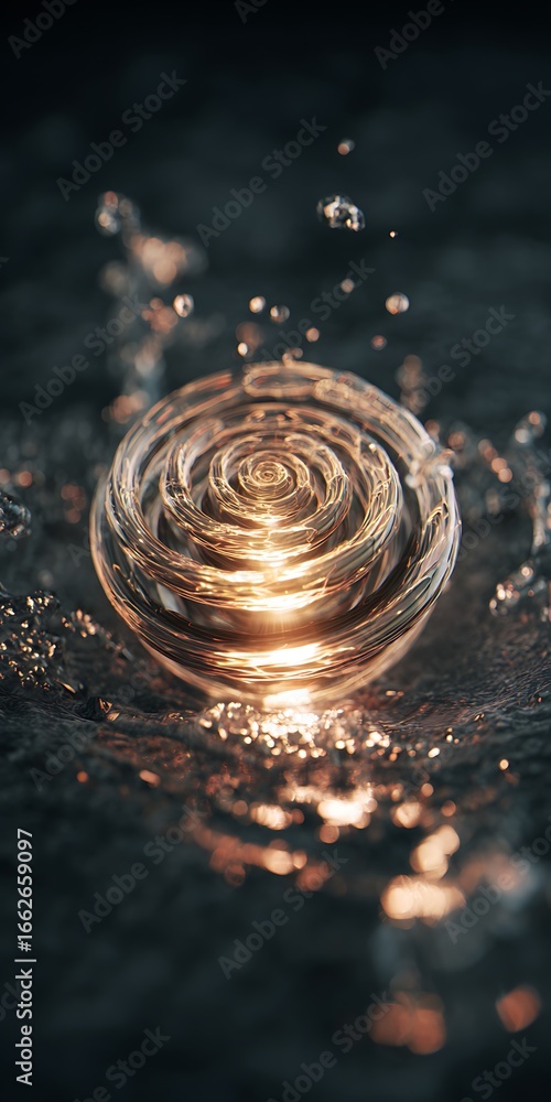 Poster a sphere surrounded by water splashes creates an abstract and dynamic design, with a modern and arti