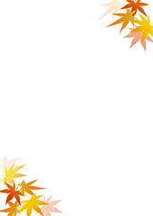 水彩の秋のもみじ背景フレームイラスト（縦）