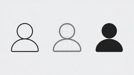 Three simple black and white user profile icons in different styles, representing a person