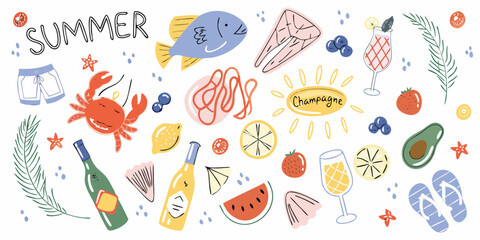 Summer vacation and leisure elements doodle art holiday