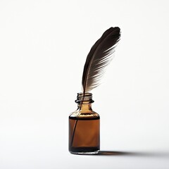 Dark brown ink bottle with quill pen