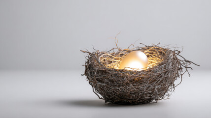 Nest with glowing pearl, symbol of fertility and IVF