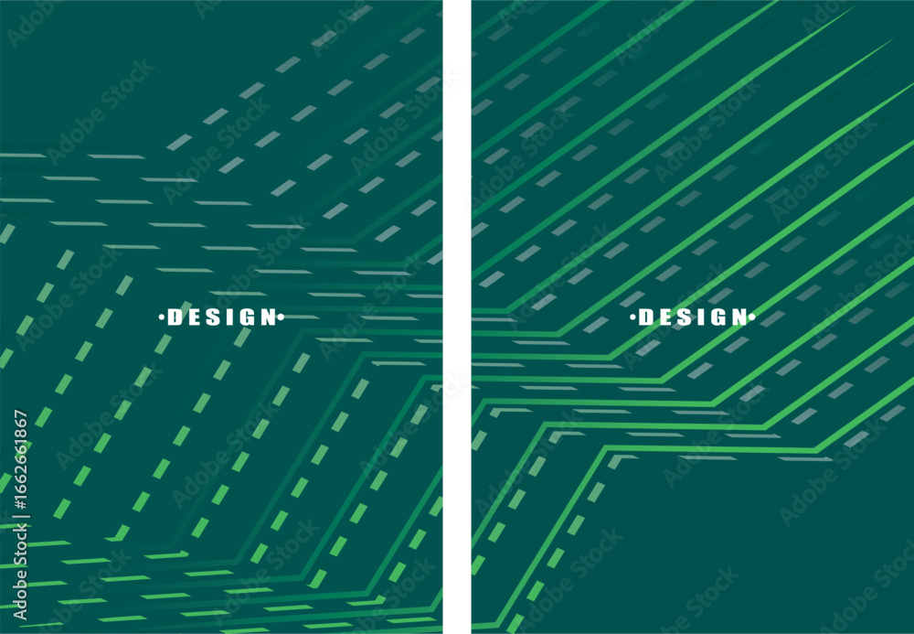 Poster a set of abstract vector green backgrounds with a dynamic flowing wave pattern consisting of many mu