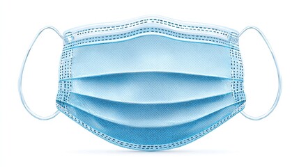 Light-blue disposable face mask, front view,  with elastic ear loops