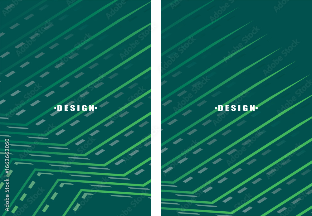 Poster a set of abstract vector green backgrounds with a dynamic flowing wave pattern consisting of many mu