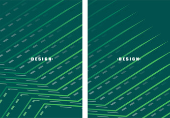 A set of abstract vector green backgrounds with a dynamic flowing wave pattern consisting of many multicolored stripes, suitable for modern digital art and design projects.