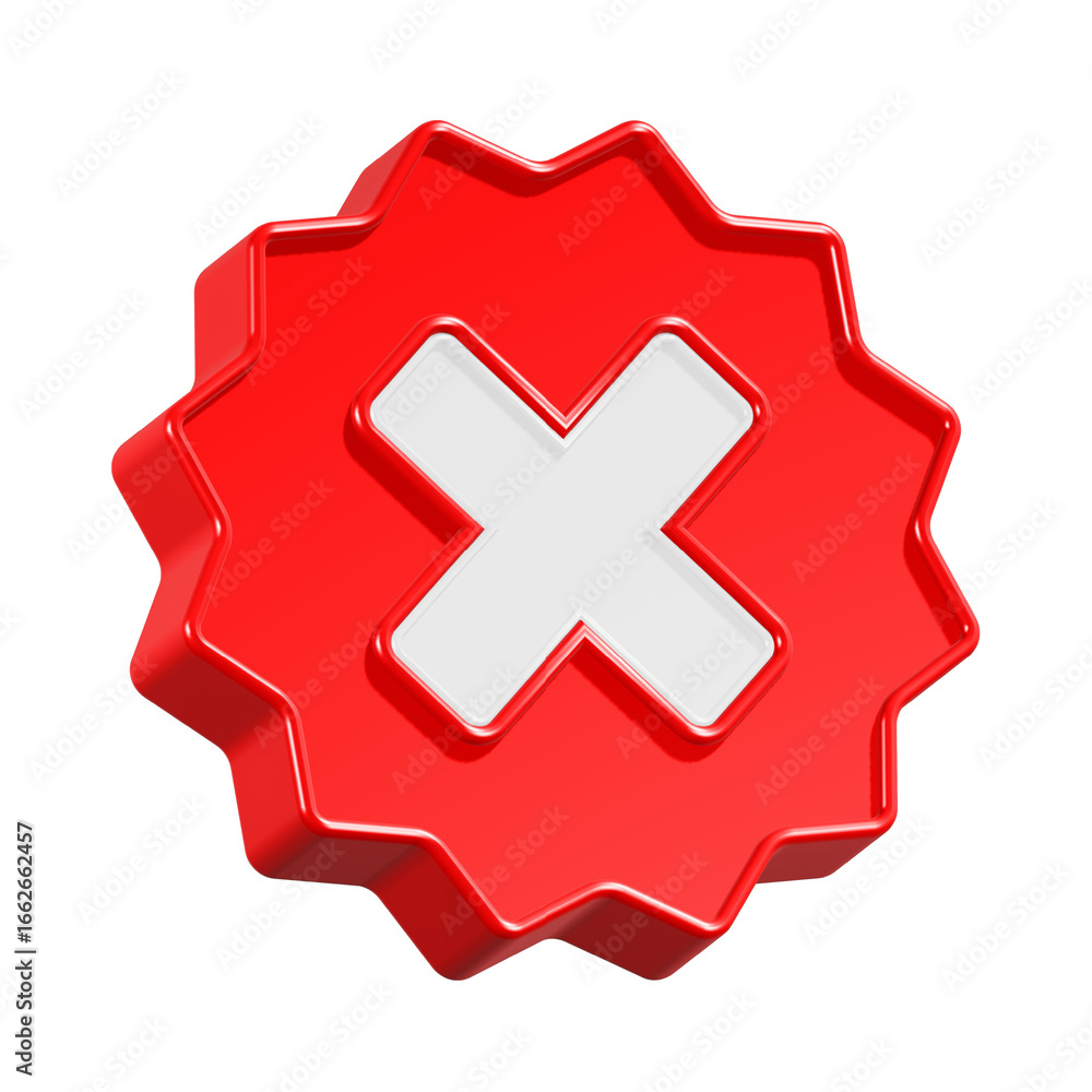 Poster red cross cancel delete icon 3d rendering