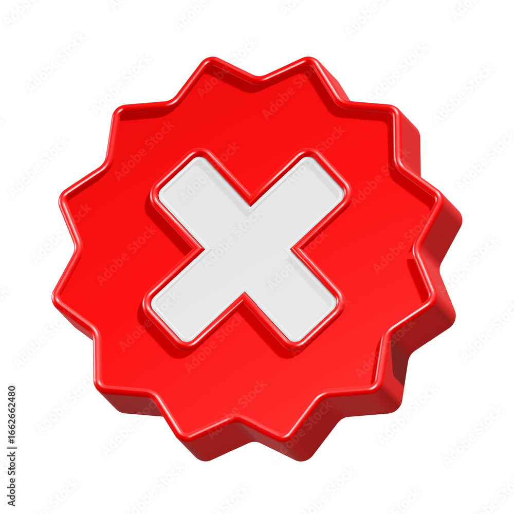 Poster red cross cancel delete icon 3d rendering