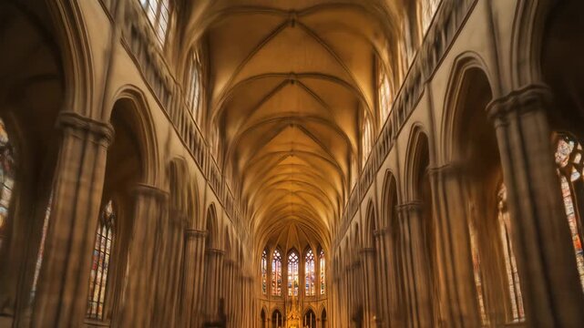 Majestic Interior of a Grand Cathedral during Golden Hour