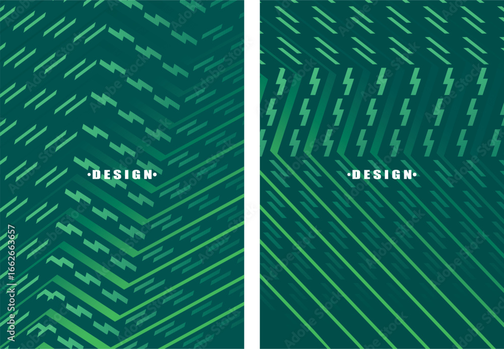 Poster a set of abstract vector green backgrounds with a dynamic flowing wave pattern consisting of many mu