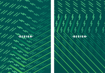 A set of abstract vector green backgrounds with a dynamic flowing wave pattern consisting of many multicolored stripes, suitable for modern digital art and design projects.