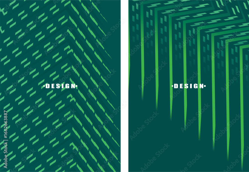 Poster a set of abstract vector green backgrounds with a dynamic flowing wave pattern consisting of many mu