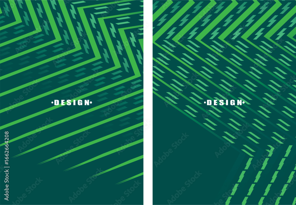 Poster a set of abstract vector green backgrounds with a dynamic flowing wave pattern consisting of many mu