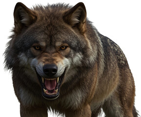 Fototapeta premium Angry wolf snarling, forest background, wildlife portrait, graphic design