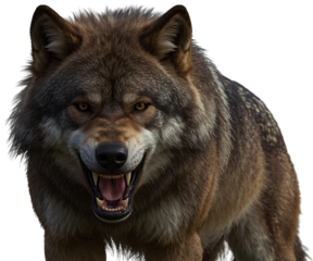 Angry wolf snarling, forest background, wildlife portrait, graphic design