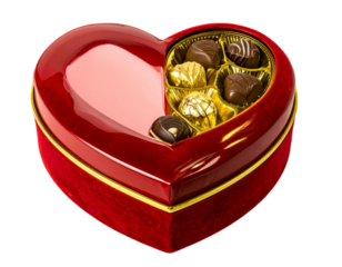 PNG Red Velvet Heart Box of Luxury Chocolates Romantic Gift Design against Transparent Background