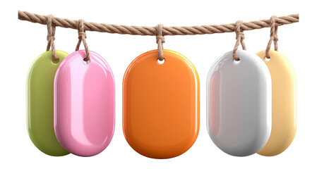 Colorful Blank Tags on a Rope Isolated on Transparent Background