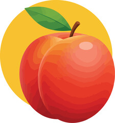 Ripe red apple with green leaf on yellow circle