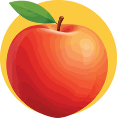 Vibrant red apple with green leaf on yellow circle