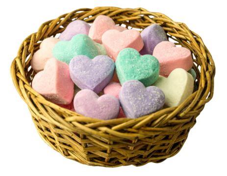 PNG Pastel Heart Sweets in Basket Romantic Candy Arrangement - Powered by Adobe